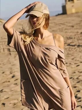 Free People hot shot romper Tan Off-Shoulder Swim Cover-Up NEW small